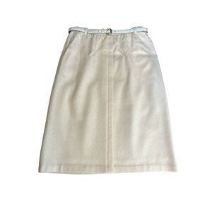 Vintage Alfred Dunner Ivory 100% Wool Classic Stretch Waist Skirt W/Belt,Size 30